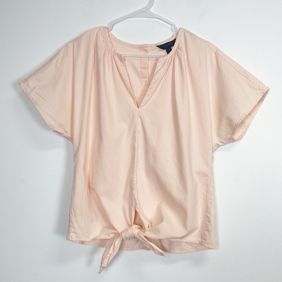 J Crew Shirt Women Small Orange Blouse Short Sleeve Tie Front Oxford Back Button - Picture 1 of 8